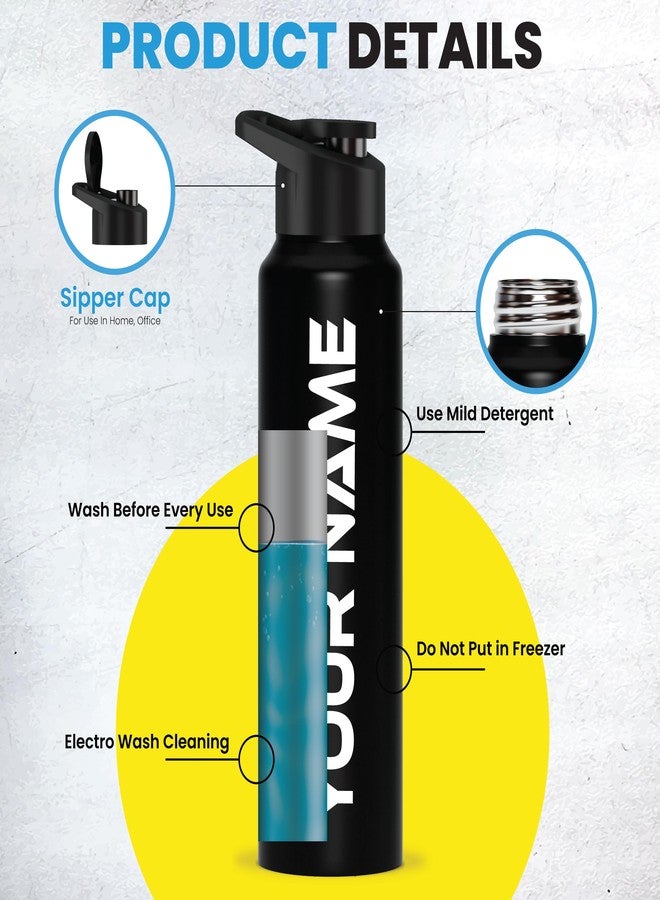 Speedex Customised Stainless Steel Water Bottle 1 Litre With Steel Cap School, Gym, Office Bottles - Personalised Gifts for Boys & Girls, Men, Women, Kids, Fridge 1000 ml - 1Ltr (BLACK SIPPER, 1000ML) - Image 4